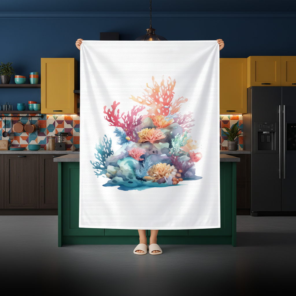 Vibrant Watercolor Coral Reef Scene Rectangular Tablecloth