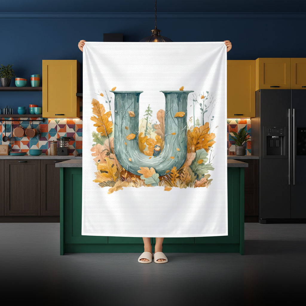 Autumn Woodland Initial Letter U Rectangular Tablecloth
