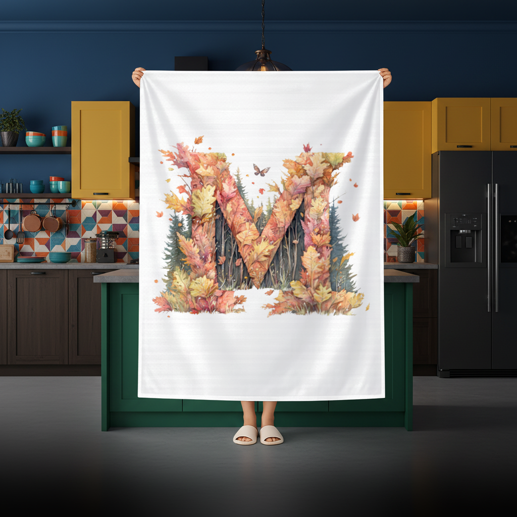 Autumn Letter M With Fall Leaves Rectangular Tablecloth