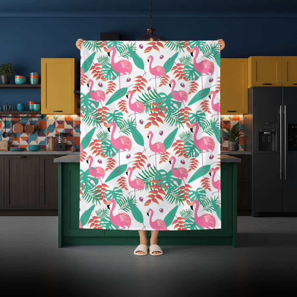 Pink Flamingo Tropical Leaves Rectangular Tablecloth