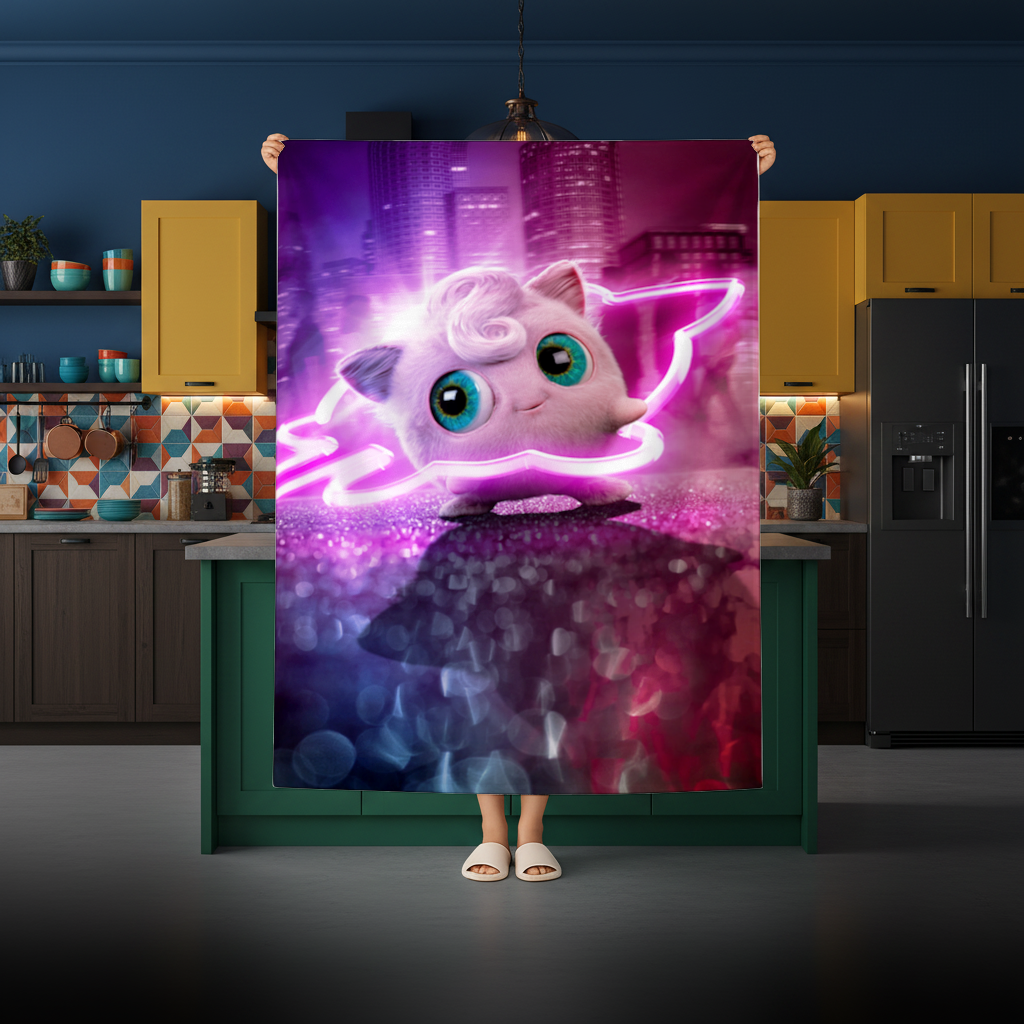 Cyberpunk Pink Fluffy Creature Rectangular Tablecloth