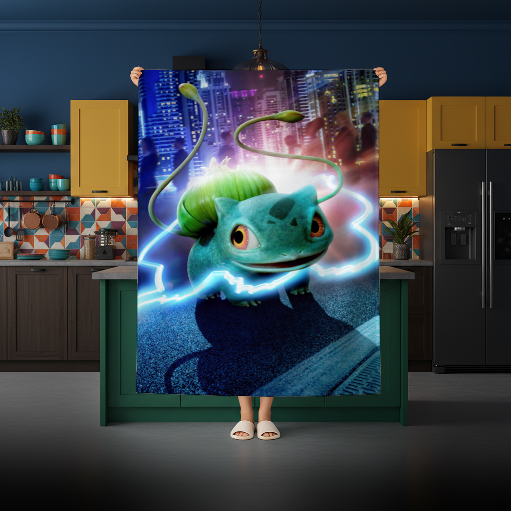 Glowing Neon Creature in Night City Rectangular Tablecloth