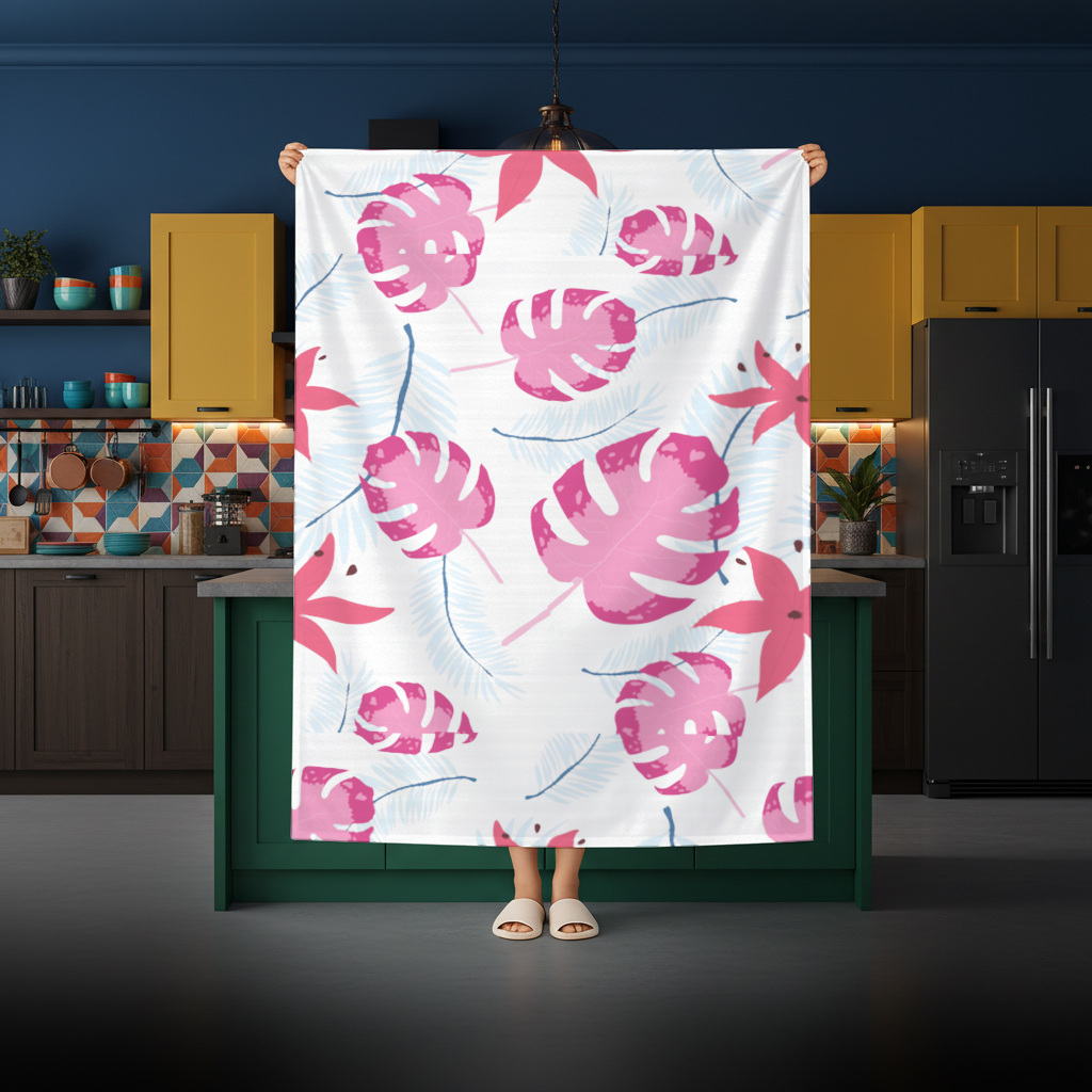 Pembe Monstera ve Tropikal Lilyum Masa Örtüsü