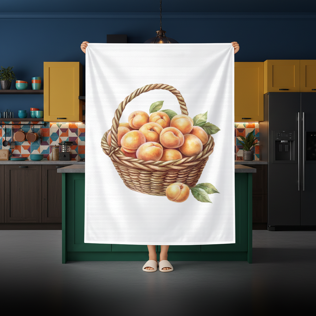 Fresh Peaches in Wicker Basket 