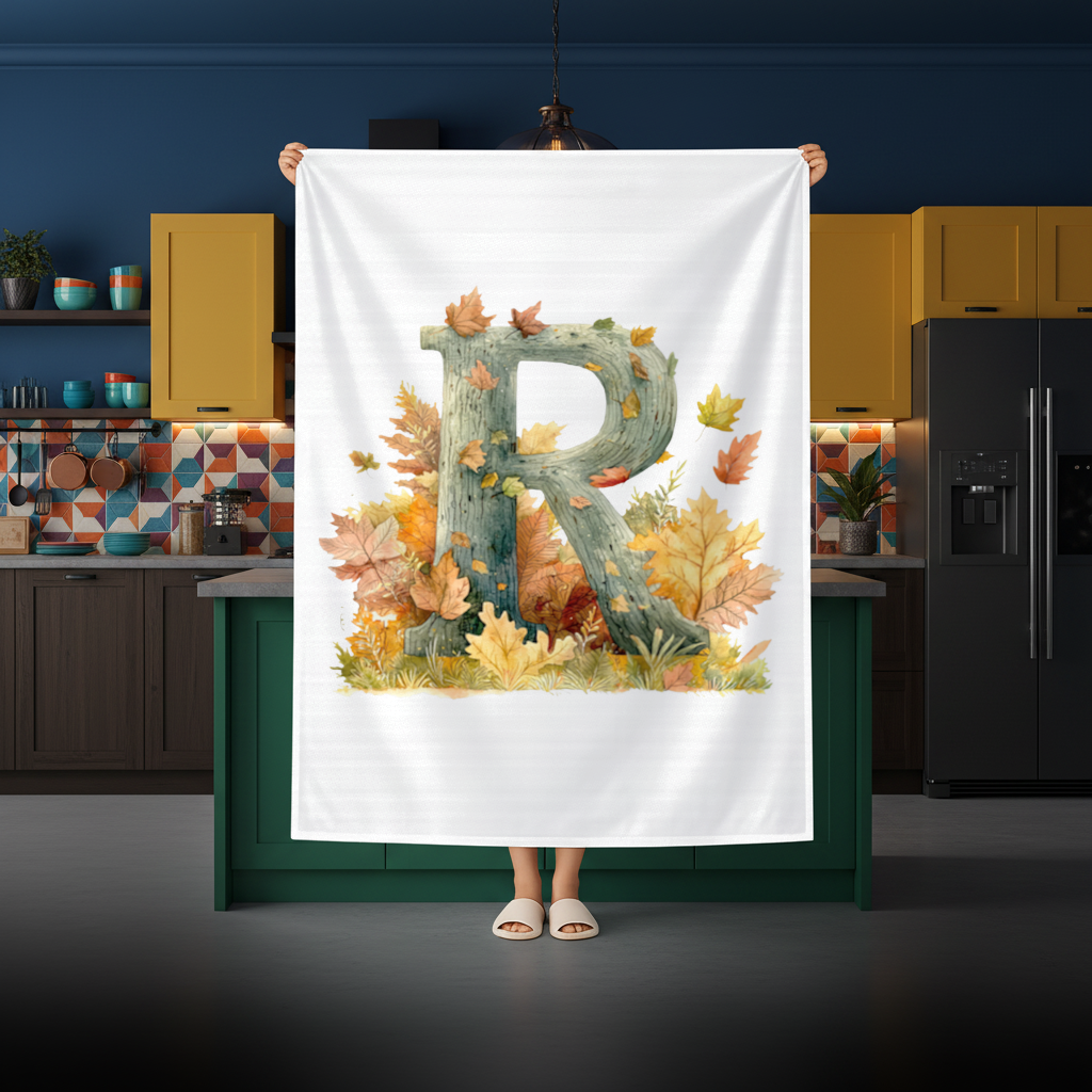 Autumn Letter R with Fall Leaves Rectangular Tablecloth