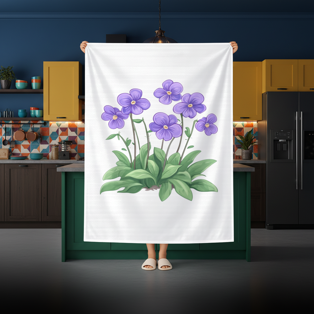 Kır Çiçekleri Mor Menekşeler Masa Örtüsü