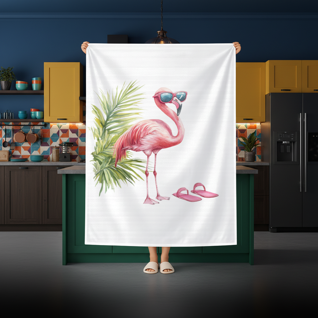 Güneş Gözlüklü Pembe Flamingo Masa Örtüsü