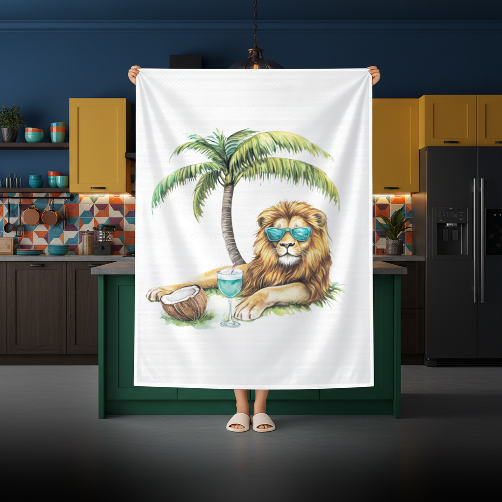 Yaz Tatili Yapan Gözlüklü Aslan Masa Örtüsü