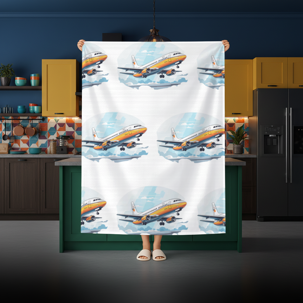 Nostaljik Turuncu Yolcu Uçağı Masa Örtüsü