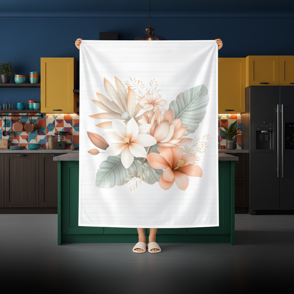 Şeftali Tonlu Tropikal Çiçek Buketi Masa Örtüsü