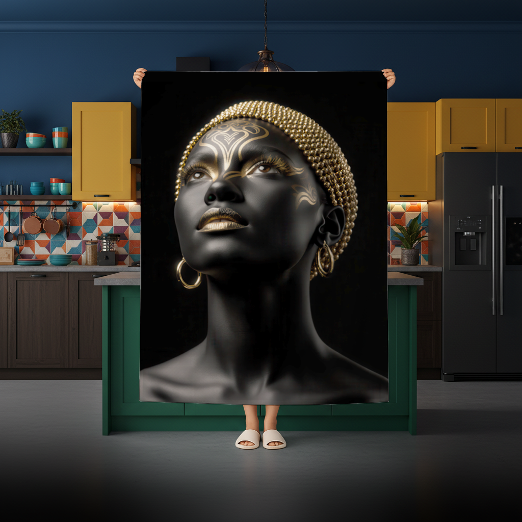 Siyah Altın Afrofütürist Kadın Masa Örtüsü