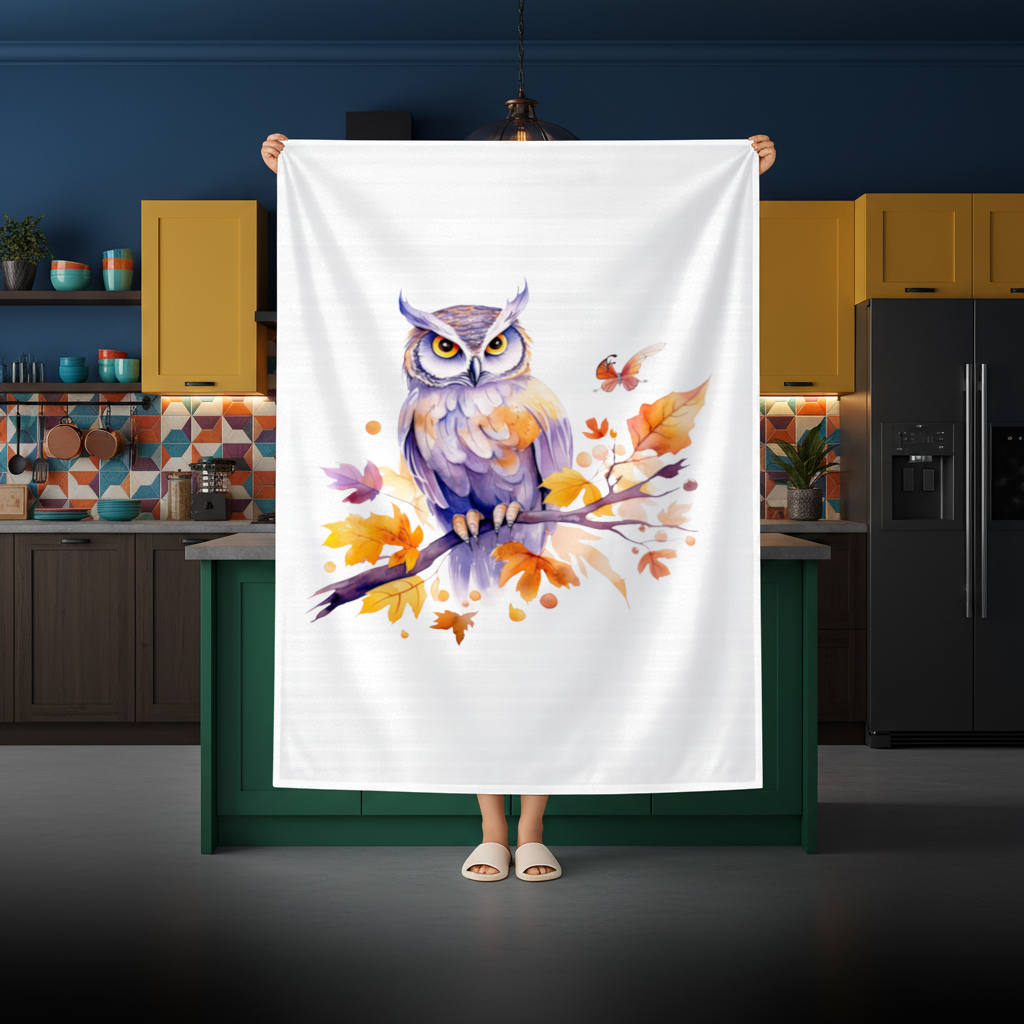 Whimsical Autumn Owl and Butterfly 