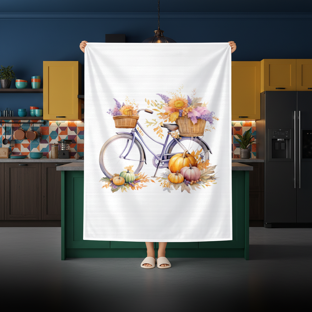 Lavender Autumn Bicycle with Pumpkins 