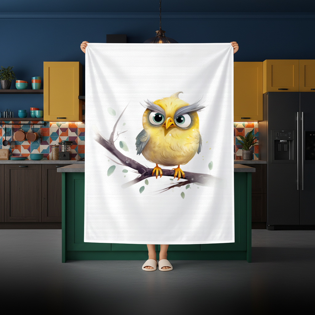Grumpy Yellow Owl Rectangular Tablecloth