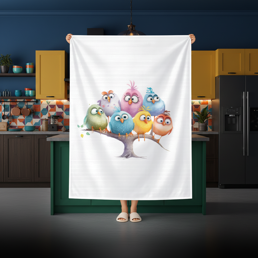 Whimsical Colorful Birds on Branch Rectangular Tablecloth