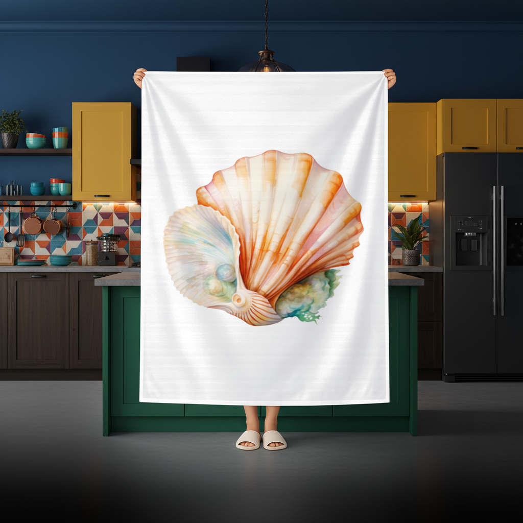 Iridescent Pearls in Orange Scallop Seashell Rectangular Tablecloth
