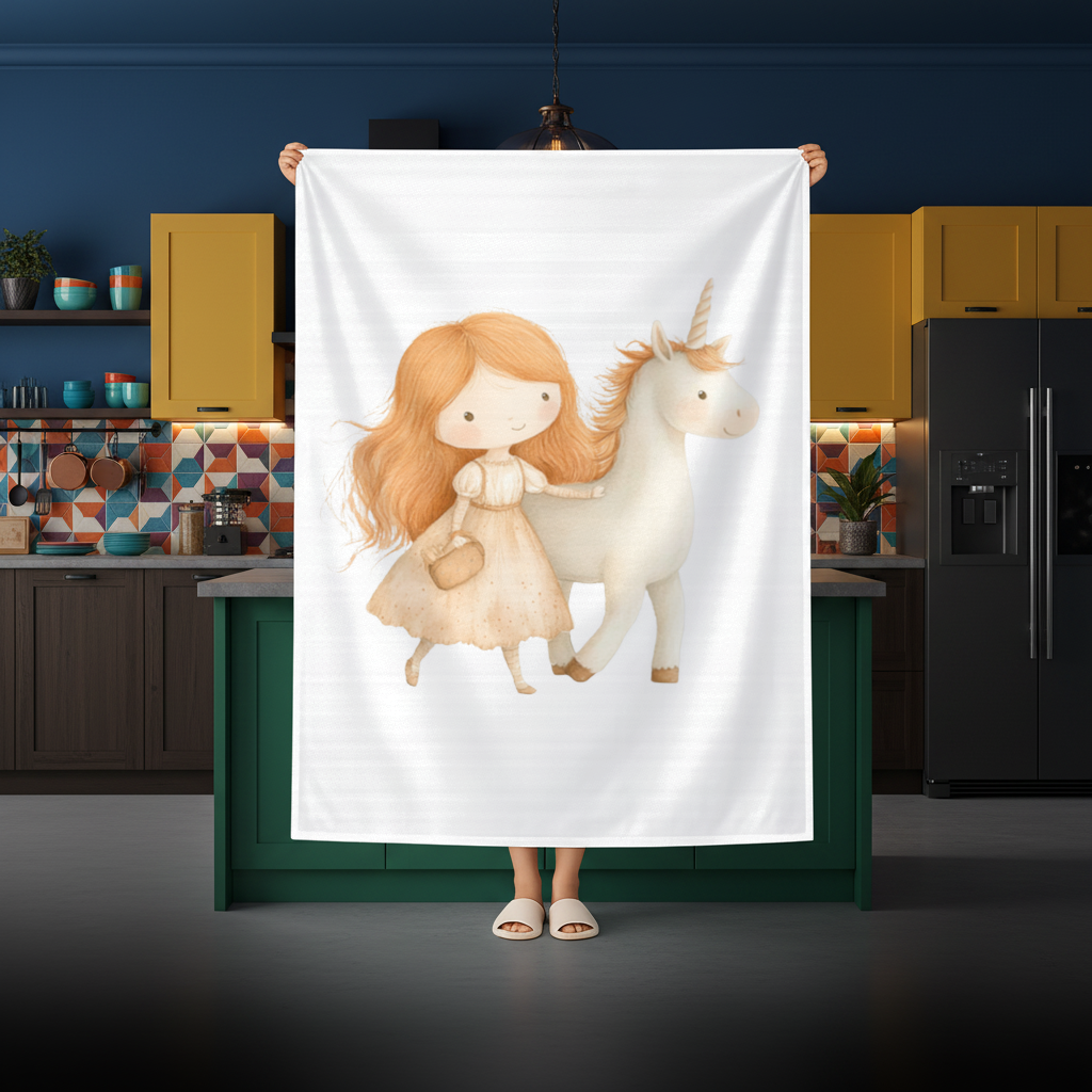 Ginger Girl with Whimsical White Unicorn 