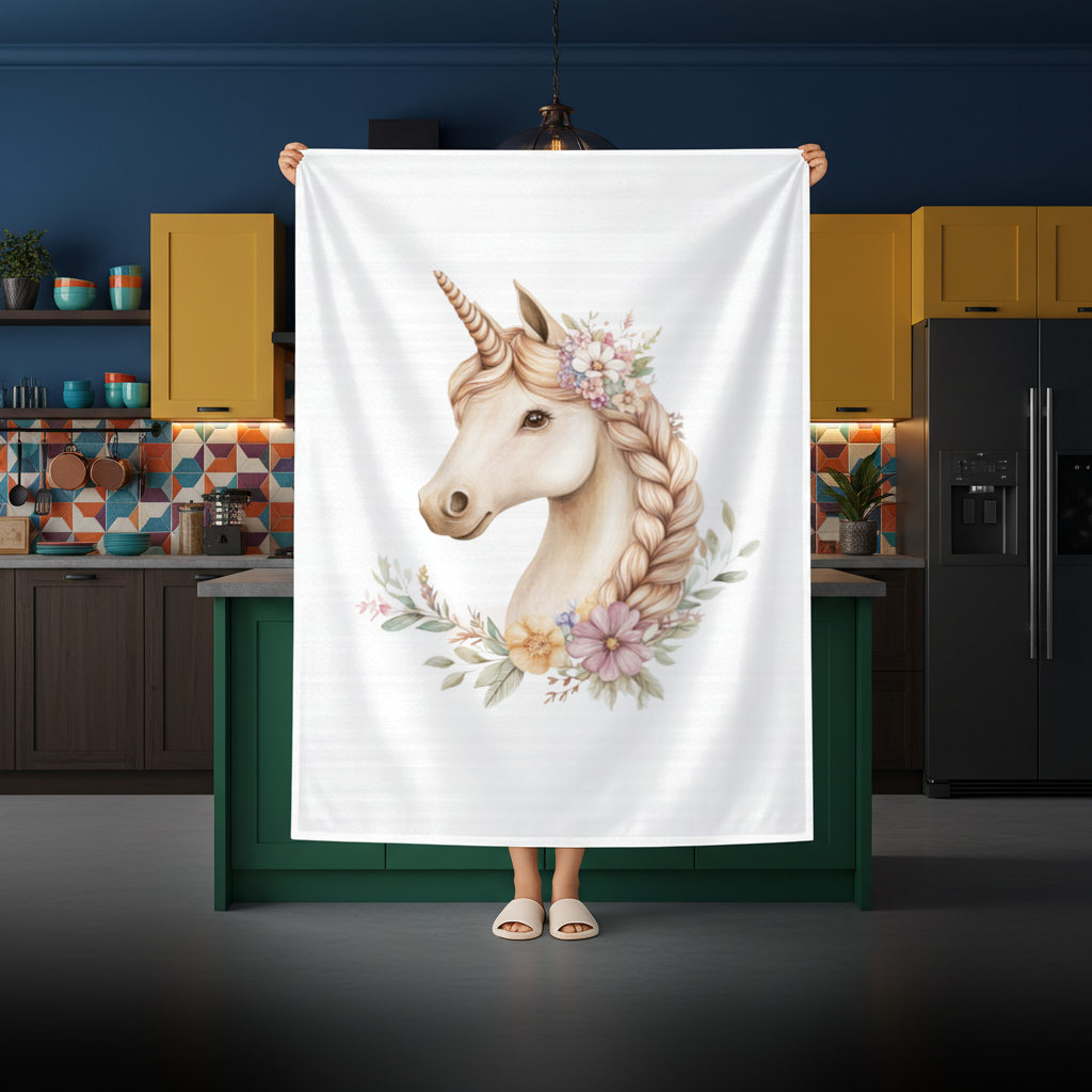 Cottagecore Floral Unicorn Rectangular Tablecloth
