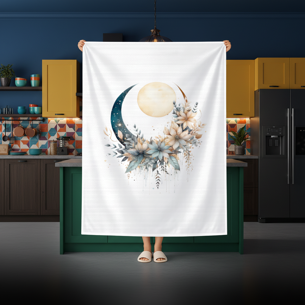 Celestial Boho Moon Floral Rectangular Tablecloth