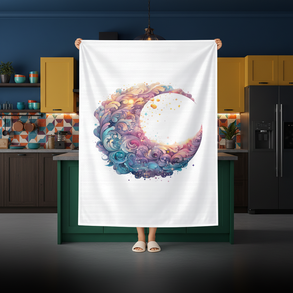 Colorful Swirled Celestial Moon Rectangular Tablecloth