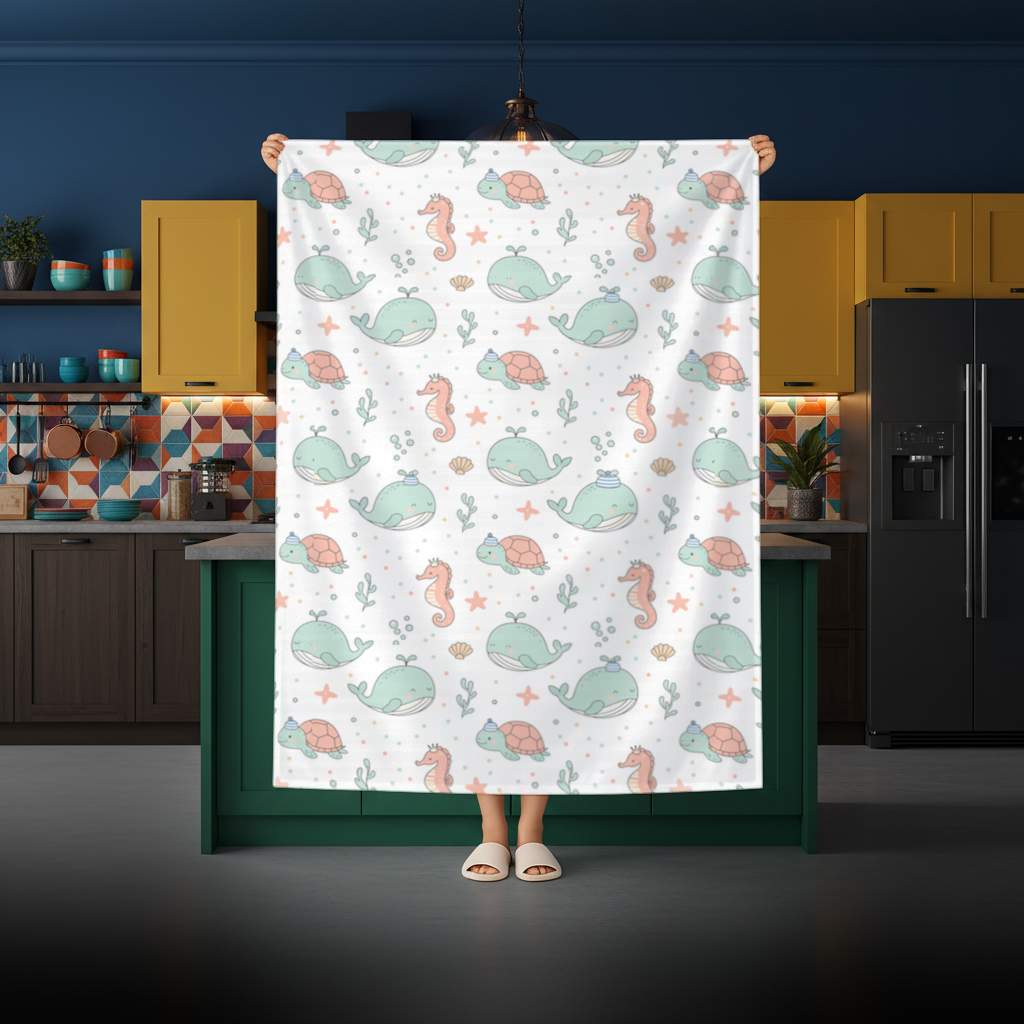 Cute Sea Animals Pattern Rectangular Tablecloth