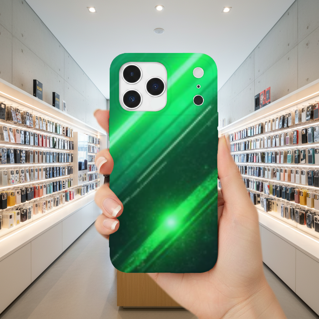 Green bright strips on black background. iPhone 17 Pro Max Case