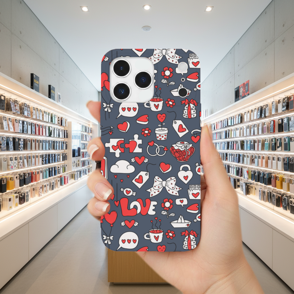 Valentines Day Doodle Love Heart Pattern Cute Design iPhone 17 Pro Max Case
