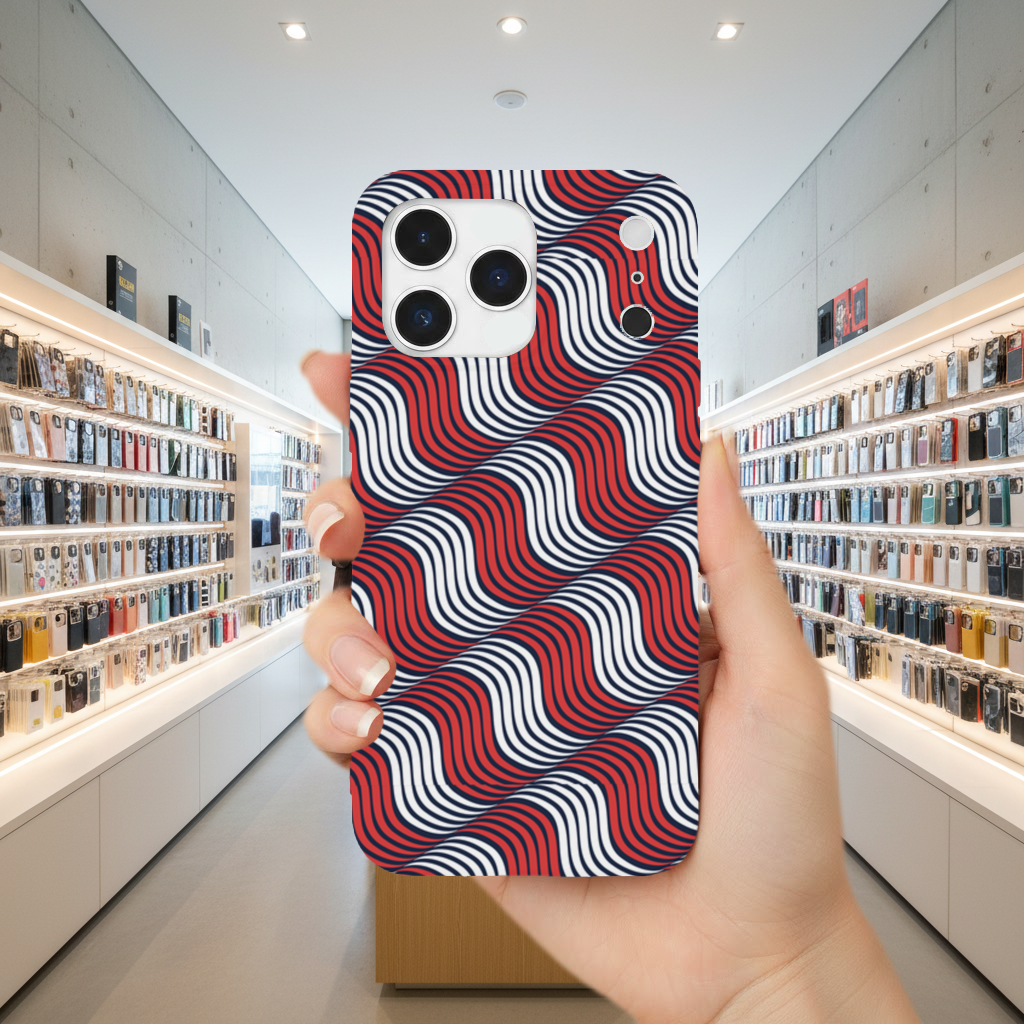 Red and Navy Wavy Line Pattern iPhone 17 Pro Max Case