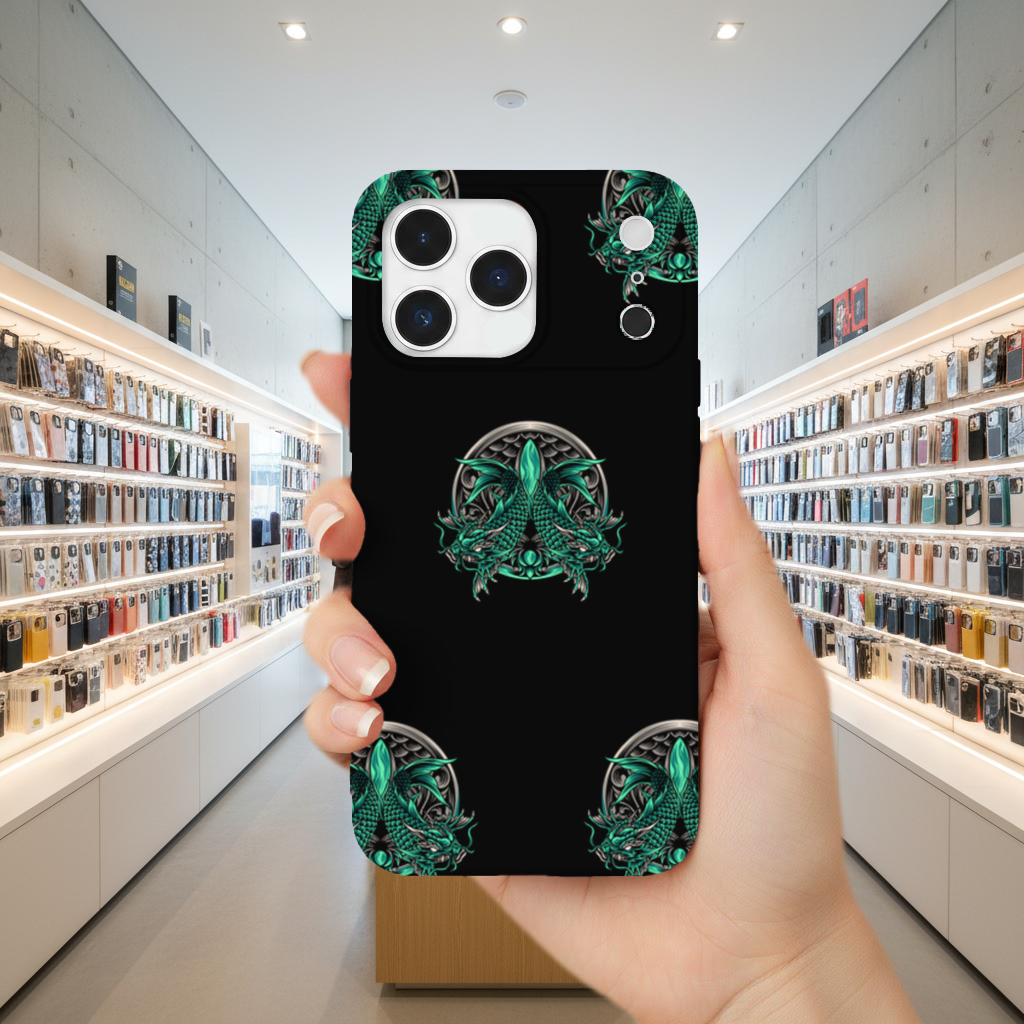 Turquoise Twin Dragon Emblem Design iPhone 17 Pro Max Case