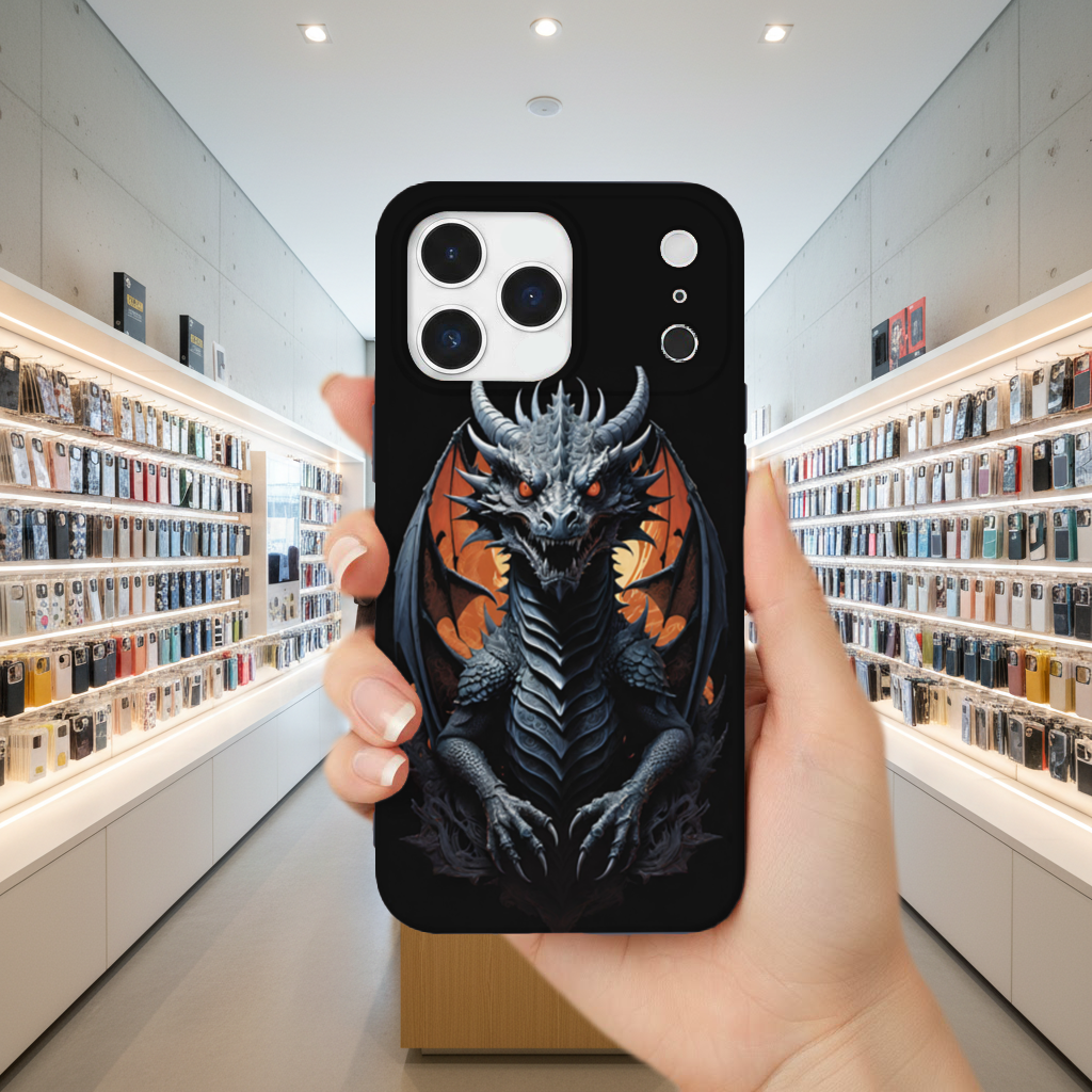 Gotik Alev Gözlü Ejderha İllüstrasyonu iPhone 17 Pro Max Kılıfı
