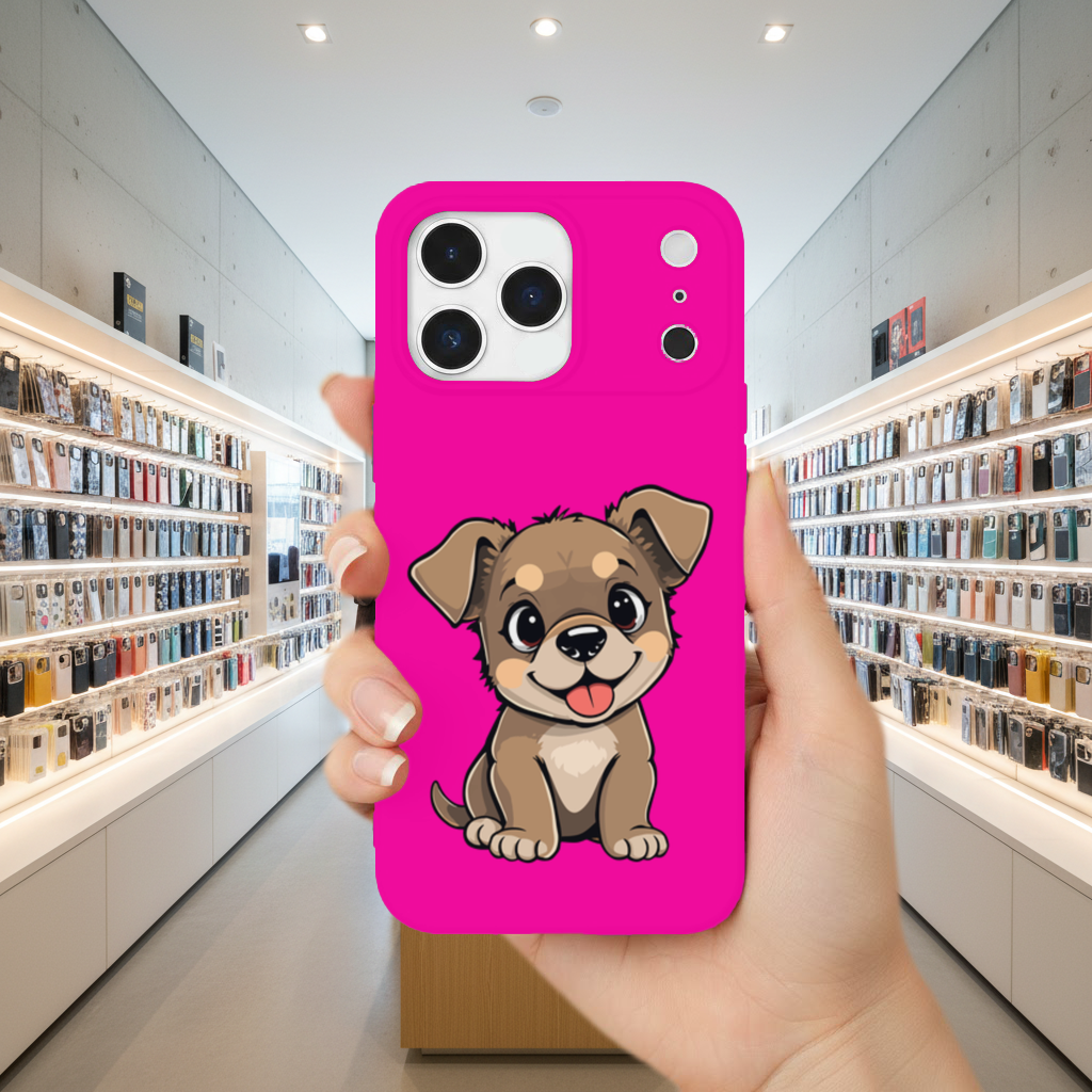 Cute Dog Illustration on Pink Background iPhone 17 Pro Max Case