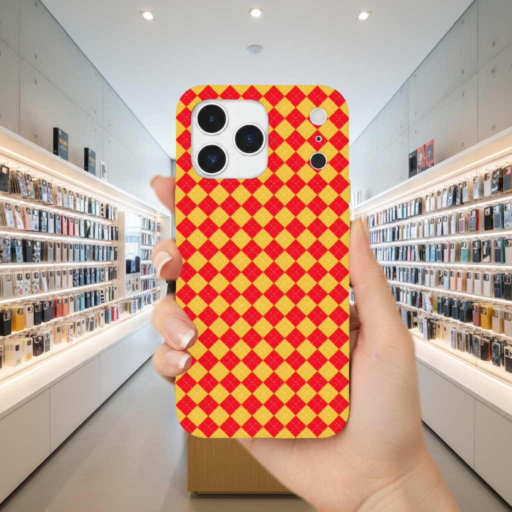 Red and Yellow Argyle Geometric Pattern Background iPhone 17 Pro Max Case
