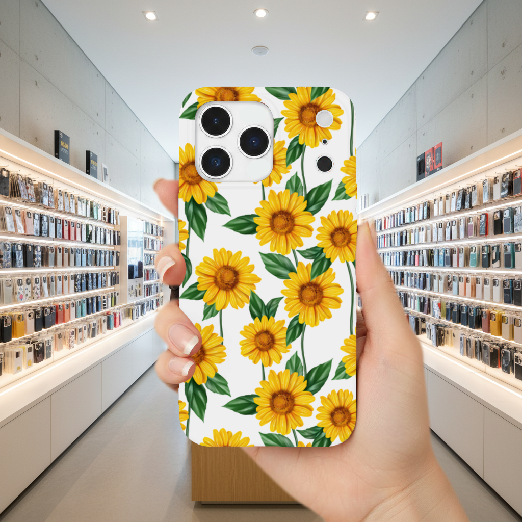 Vibrant Yellow Sunflower and Green Leaf Pattern Illustration iPhone 17 Pro Max Case
