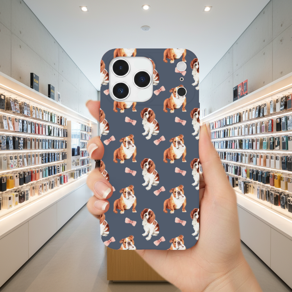 Watercolor English Bulldog and Cavalier Puppy Pattern iPhone 17 Pro Max Case