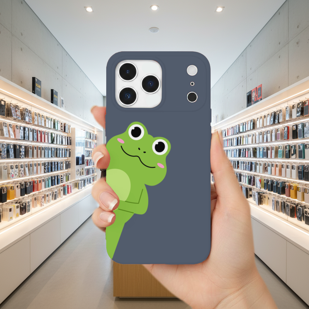 Cute Green Frog Peek-a-Boo Illustration iPhone 17 Pro Max Case