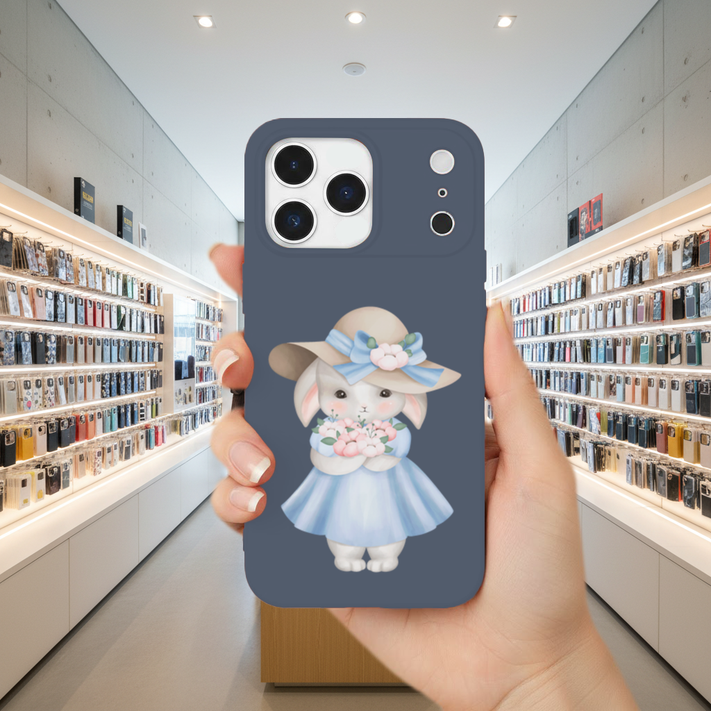 Cute Bunny with Hat Holding Flowers iPhone 17 Pro Max Case