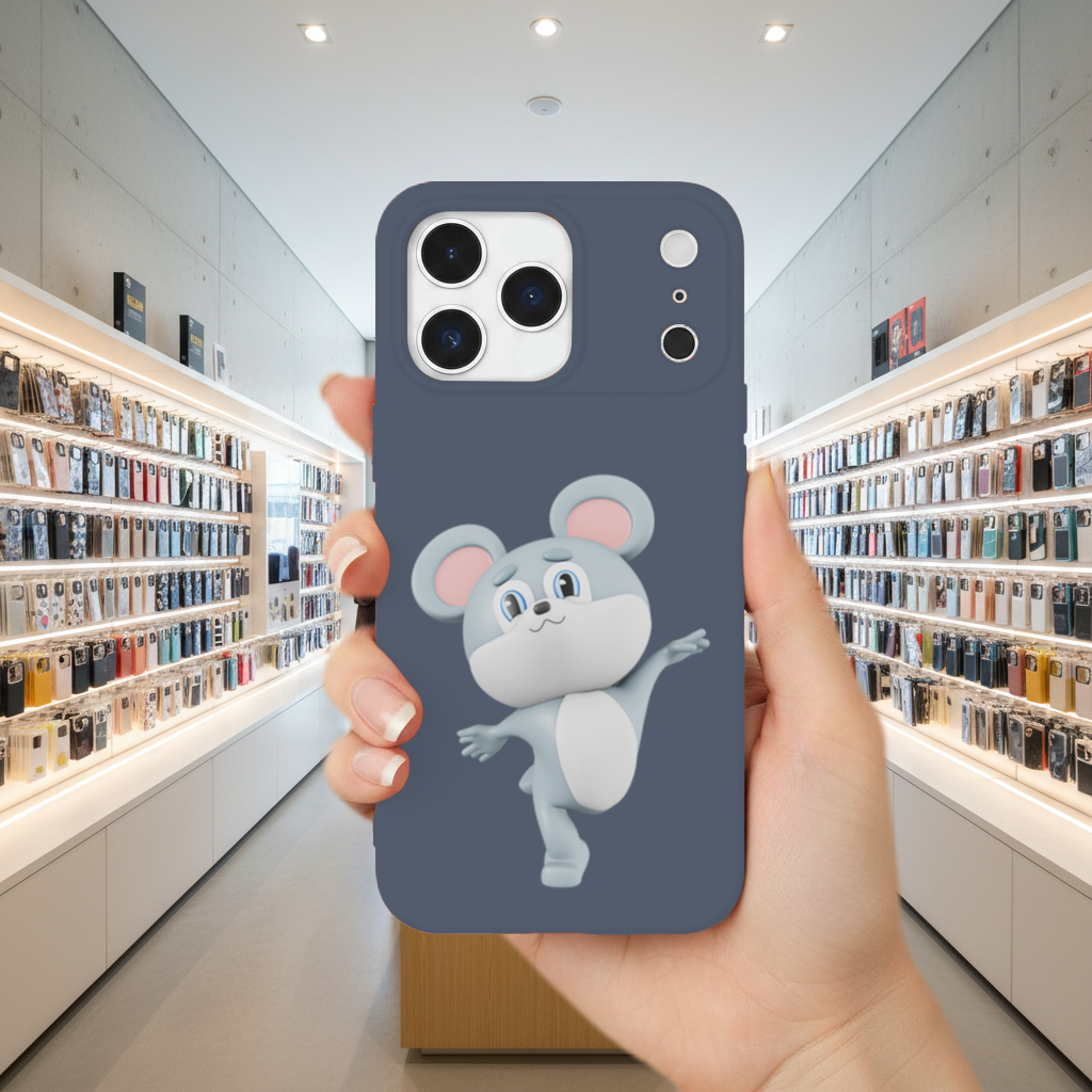 Dancing Cute Grey Mouse Character iPhone 17 Pro Max Case
