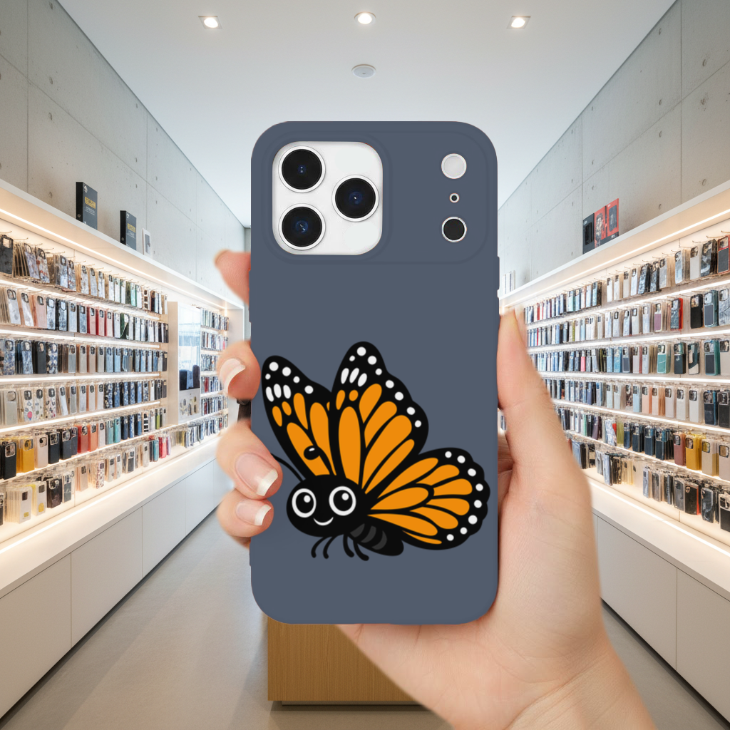 Smiling Orange Monarch Butterfly Character iPhone 17 Pro Max Case