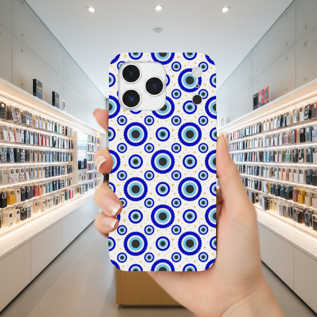 Blue Evil Eye Pattern with Stars iPhone 17 Pro Max Case
