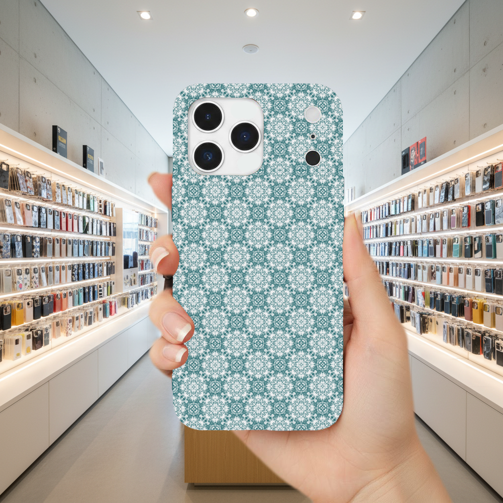 Blue Pixelated Geometric Ornament Pattern iPhone 17 Pro Max Case