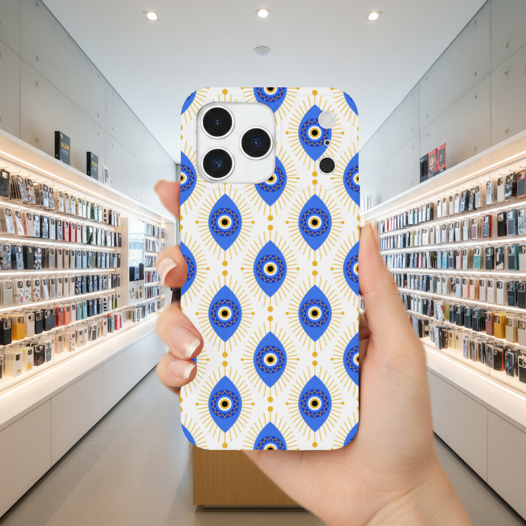 Modern Evil Eye Pattern with Sunburst Rays iPhone 17 Pro Max Case