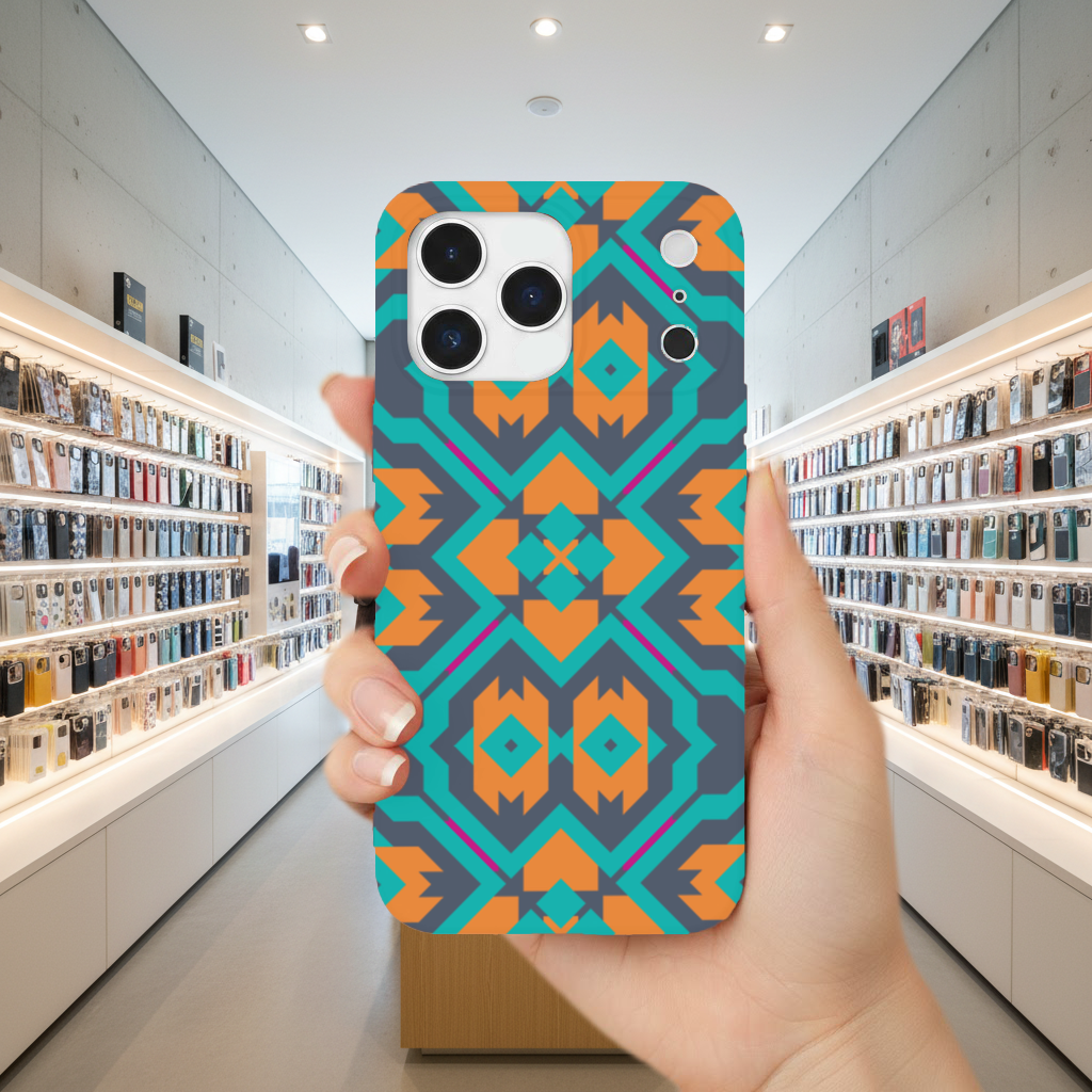 Orange and Turquoise Geometric Pattern iPhone 17 Pro Max Case