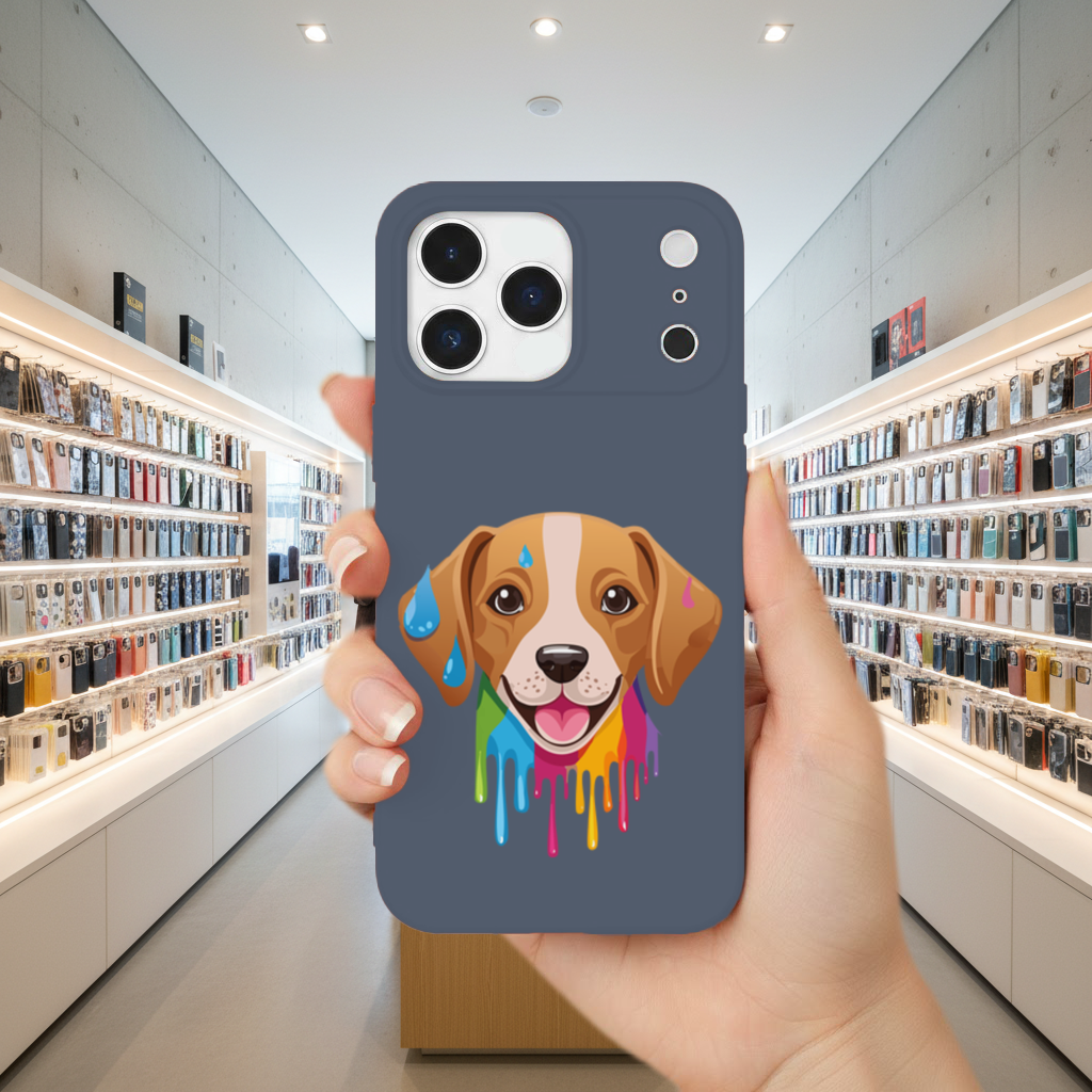 Happy Dog with Colorful Paint Drips iPhone 17 Pro Max Case