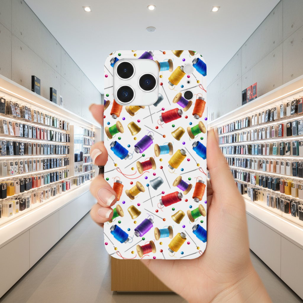 Colorful Thread Spools and Sewing Tools Pattern iPhone 17 Pro Max Case