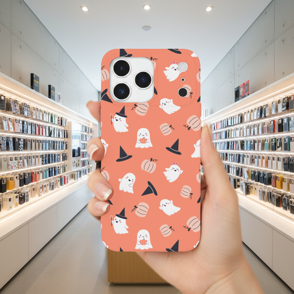 Cute Pumpkin and Witch Hat Ghost Pattern iPhone 17 Pro Max Case