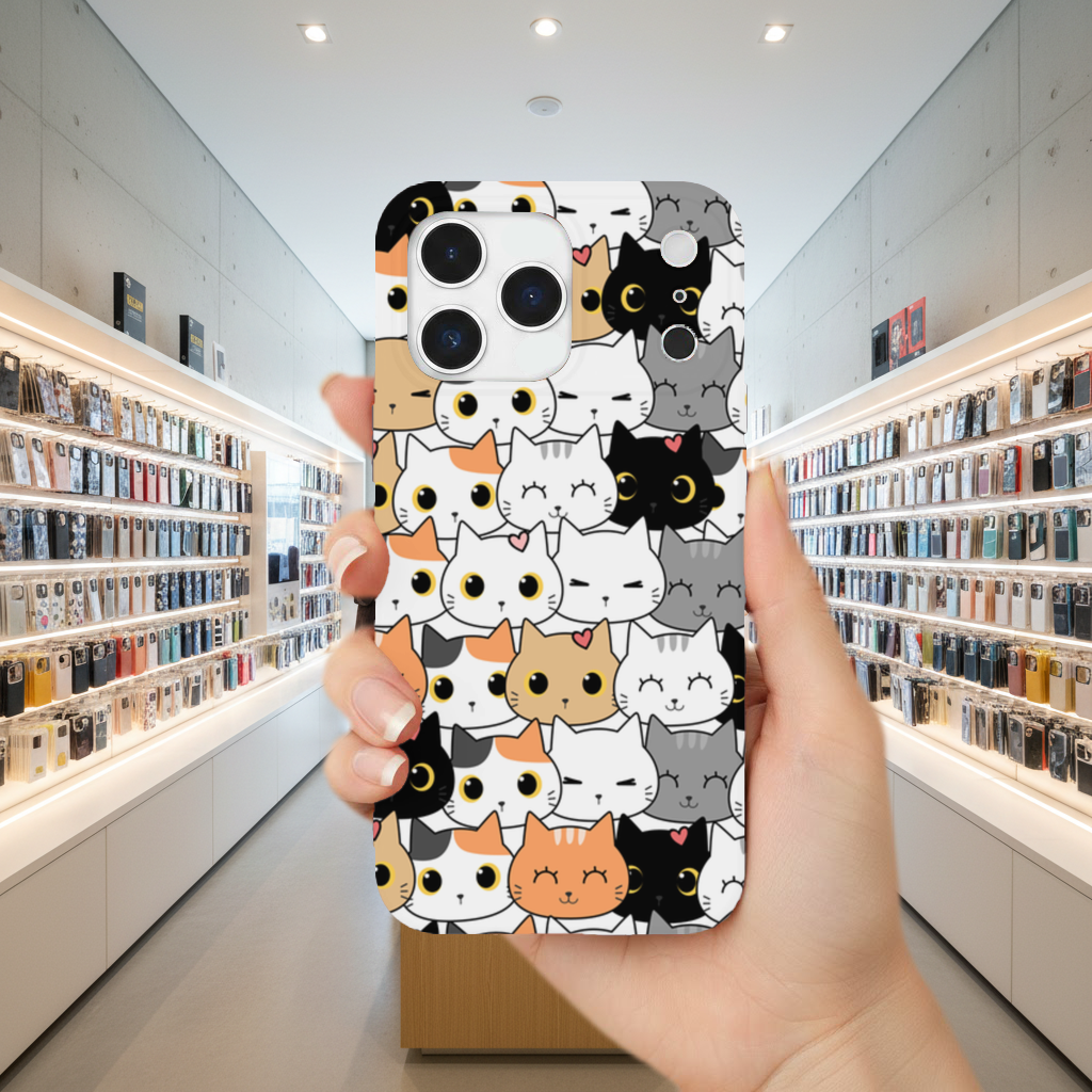 Colorful Cute Cat Faces Seamless Pattern iPhone 17 Pro Max Case
