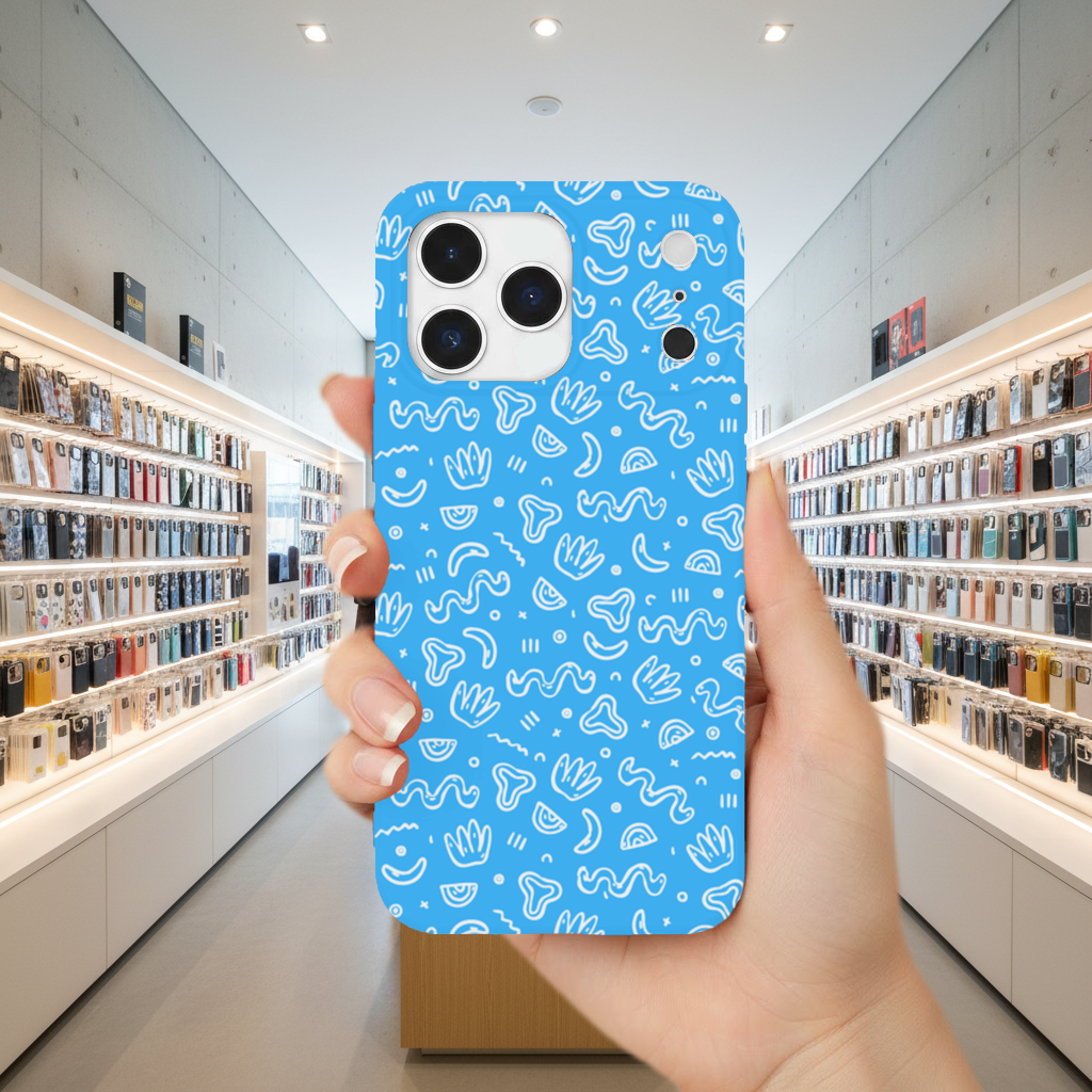 Blue Abstract Doodle iPhone 17 Pro Max Case