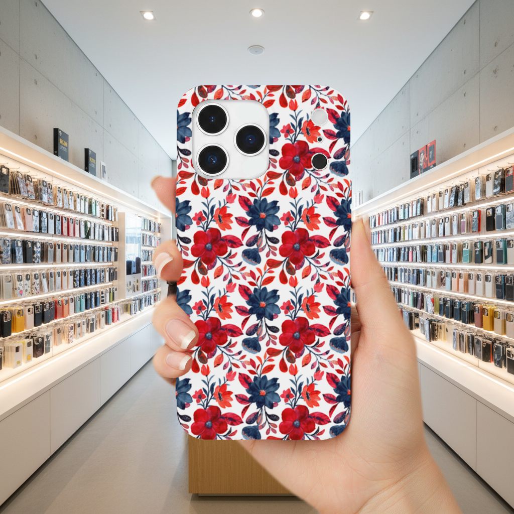 Watercolor Red Navy Floral iPhone 17 Pro Max Case