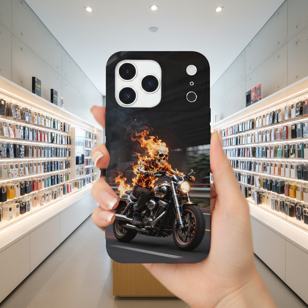 Flaming Skeleton Biker iPhone 17 Pro Max Case