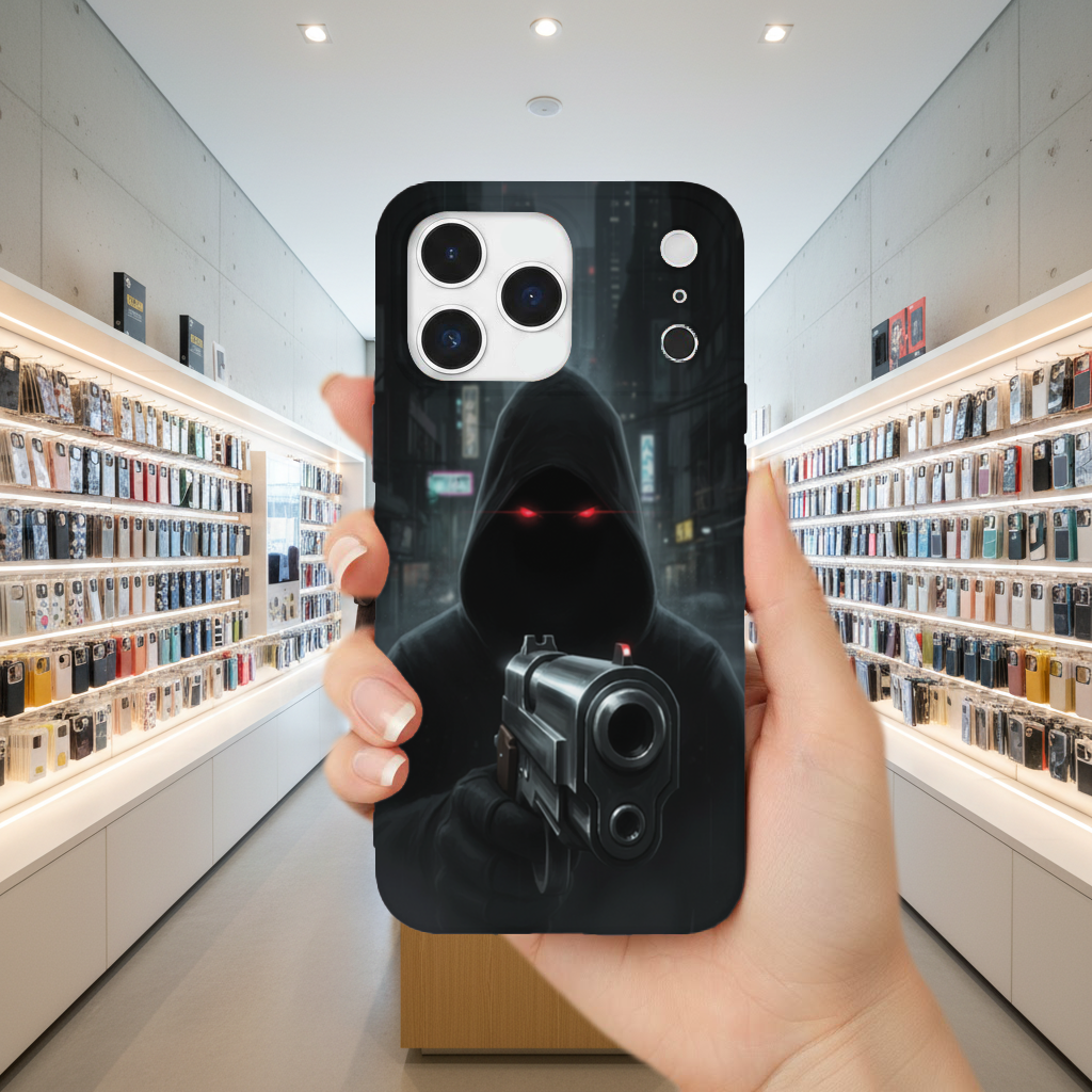 Cyberpunk Hooded Figure with Gun iPhone 17 Pro Max Case